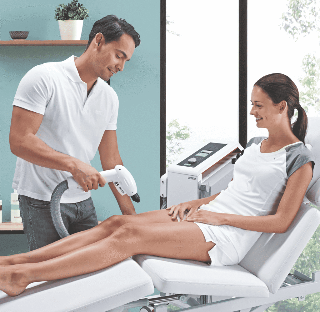 a patient undergoing cryotherapy at the physiotherapy practice