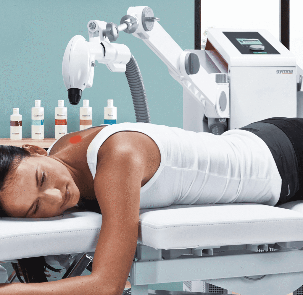 a patient undergoing cryotherapy at the physiotherapy practice