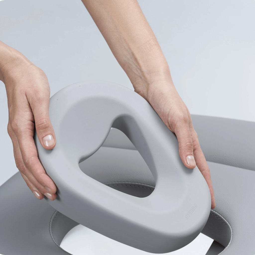 Coussin facial Ergomax réversible, adaptable à différentes morphologies pour un positionnement rapide et un nettoyage facile.